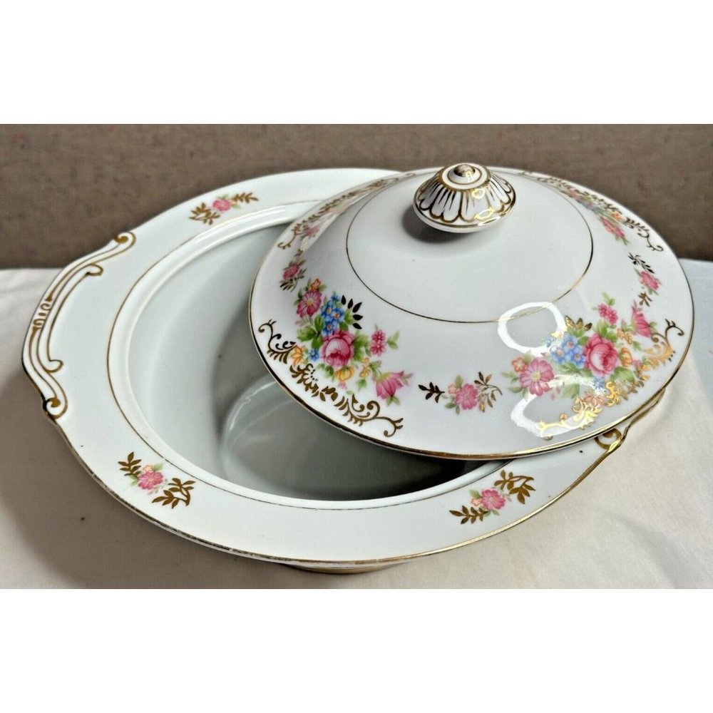 Maruichi China Serving Bowl Lid Set Rose Pattern Occupied Japan Replacement 40s